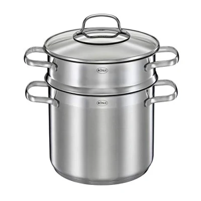 Abbildung von RÖSLE ELEGANCE Pastatopf, Hochwertiger Edelstahltopf zur Zubereitung von Nudeln oder Gemüse, 5 Liter, Edelstahl 18/10, Pastaeinsatz, Innenskalierung, Induktionsgeeignet, Spülmaschinengeeignet