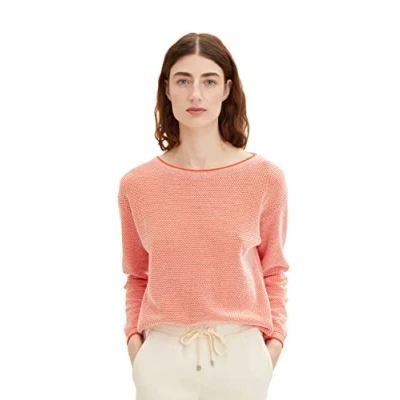 Abbildung von TOM TAILOR Damen Strickpullover aus Bio Baumwolle, 31310 Red Bubble Structure, XL