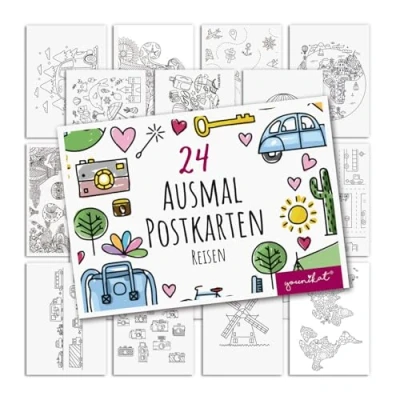 Abbildung von younikat Reisen Postkarten zum Ausmalen 24 Stk. I DIN A6 Kinder Erwachsene Selbstgestalten Ausflug Urlaub dv1546