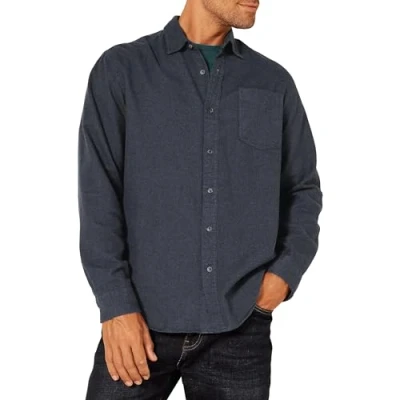 Abbildung von Amazon Essentials Herren Langarmhemd aus Flanell (in Übergröße erhältlich), Schwarz, L