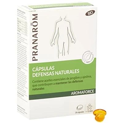 Abbildung von Pranarôm, Aromaforce, cápsulas defensas naturales, Contiene aceites esenciales de jengibre y ajedrea, que contribuyen a mantener las 30