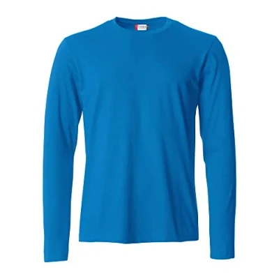 Abbildung von Clique Langarm T Shirt für Herren, Basic L/S, aus Jersey Baumwolle, elastischer Kragen, Schweißband, Slim Fit Passform, Royalblue, XL