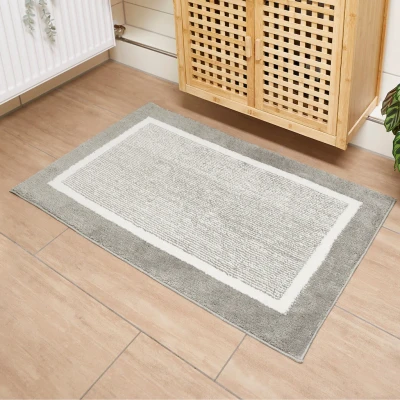 Abbildung von andiamo Badematte rutschfest Maui Badezimmerteppich weich und flauschig Duschvorleger für Badezimmer Badteppich waschbar 50 x 80 cm Grau