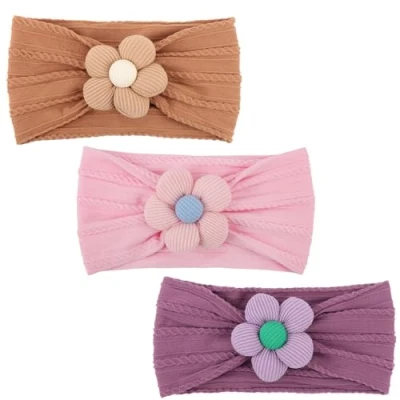 Abbildung von DRESHOW Stirnband Baby Mädchen Dehnbare Nylon Stirnbänder Handgefertigte Blumen Haarband for Neugeborene Kleinkinder Kinder 3 Stück