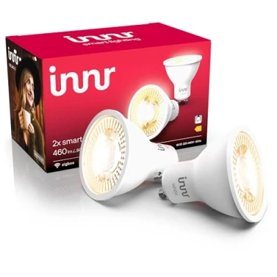 Abbildung von innr GU10 Zigbee Smart Lampe, funktioniert mit Hue* und Alexa (Bridge erforderlich), Warmweiß, LED Spots dimmbar, Home 460lm, 2 Pack
