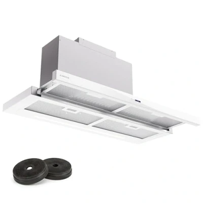 Abbildung von Klarstein Dunstabzugshaube 90cm, Abluft mit Spülmaschinenfestem Filter aus Aluminium, Leise Abzugshaube Abluft, 640m3/h Luftstrom, Effiziente Wandhauben LEDs &amp; Touch Controls