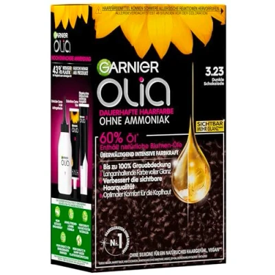 Abbildung von Garnier Olia Öl Coloration, dauerhafte Haarfarbe, ohne Ammoniak für einen angenehmen Duft, intensive Farbkraft, 3.23 Dunkle Schokolade, 60 g