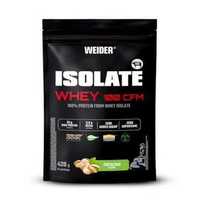 Abbildung von Weider Isolate Whey 100CFM (420g) Pistaziengeschmack, 25g Protein 100% Isolat von Isolac® /Portion, mit Verdauungsenzymen Digezyme®, ohne Zuckerzusatz, Aspartam, fettarm, 14 Portionen