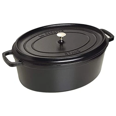 Abbildung von STAUB Gusseisen Bräter/Cocotte, Oval 31 cm, 5,5 L, Aromaregen Funktion, Für alle Herdarten geeignet, Schwarz
