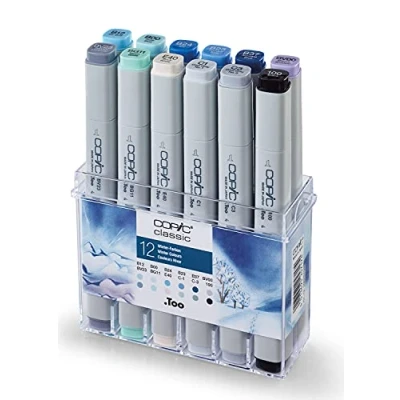 Abbildung von COPIC Classic Set &quot;Winter Farben&quot;, 12er im Acryl Display, Twin Marker mit einer mittelbreiten und feinen Spitze