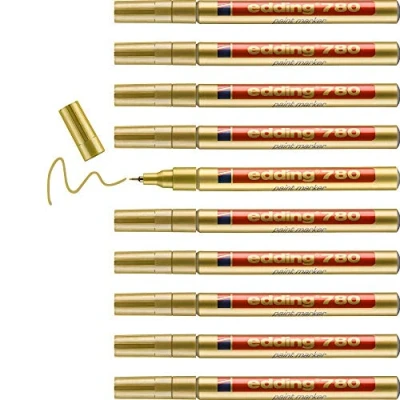 Abbildung von edding 780 Lackmarker gold 10 Stifte Rundspitze 0,8 mm Lackstift zur Markierung und Beschriftung von Metall, Glas, Stein oder Kunststoff hitzebeständig, permanent, wischfest