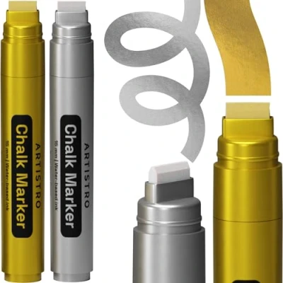 Abbildung von Artistro 15mm Acrylstifte Breit Graffiti Stifte Silber und Gold, Jumbo Acrylfarben Neon abwischbare Fensterstifte für Autos, Tafeln, Glastafeln, Bistro leicht Kreidestifte