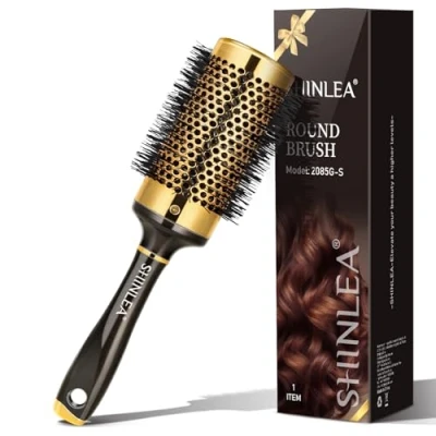 Abbildung von Rundbürste zum Föhnen SHINLEA Haarbürste Ohne Ziepen Bürste für Locken, rund Damen, 53 MM Nylon Locken aus Aluminium, Profi Stylen,
