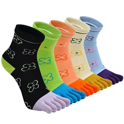 Abbildung von Zehensocken Damen Fünf Finger Socken aus Baumwolle, Sneaker mit Zehen für Sport Laufende Freizeit, atmungsaktive und bunte Socken, 4/5 Paare