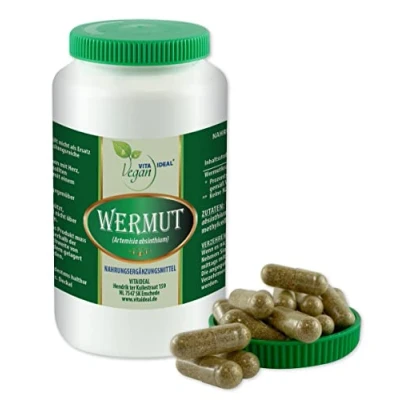 Abbildung von VITA IDEAL Vegan® Wermut Kraut 180 Kapseln Artemisia absinthium Tagesportion 540mg Wermutkraut reines Pulver. Natürlich, pflanzlich und ohne Zusatzstoffe, original von VITAIDEAL.