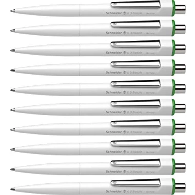 Abbildung von Schneider K 3 Biosafe Kugelschreiber (Strichstärke M, dokumentenechte Mine Schreibfarbe: grün, Made in Germany) 10er Packung