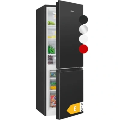 Abbildung von Bomann® Kühlschrank mit Gefrierfach 143cm hoch Kühl Gefrierkombination 175L 3 Ablagen &amp; Schubladen Türanschlag wechselbar leise Kühlgefrierkombi 39db KG 320.2 schwarz