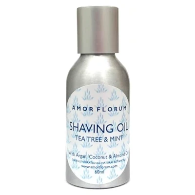 Abbildung von 99% Natürliche RASIEREN ÖL mit ARGAN, KOKOSNUSS, MANDEL + MINZE &amp; TEEBAUM 60ml von AMOR FLORUM BLU. Sanfte, Angenehme Rasur. Irritations Freie. Feuchtigkeit Versorgte und Genährte Haut.