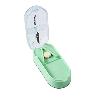 Abbildung von EasyULT Tablettenteiler Pillenteiler, Große und Kleine Tabletten, Medikamententeiler mit Aufbewahrungsfach, Teilt Pillen Exakt, Für Tabletten in ein Halbes Viertel Schneiden (Grün)