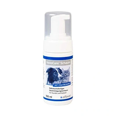 Abbildung von Alfavet HexoCare Schaum, Hautreinigungs Schaum für Hunde und Katzen, Gebrauchsfertig mit Polyhexanid, 100 ml Pumpflasche
