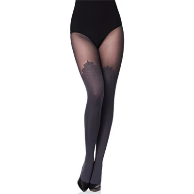 Abbildung von Merry Style Damen Strumpfhose mit Muster Overknee Optik MS 389 60 DEN(Graphite, M (36 40))