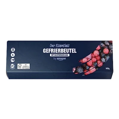 Abbildung von by Amazon Gefrierbeutel mit Reißverschluss, Transparent, Blau, 1 Liter, 20 Stück, 1er Pack