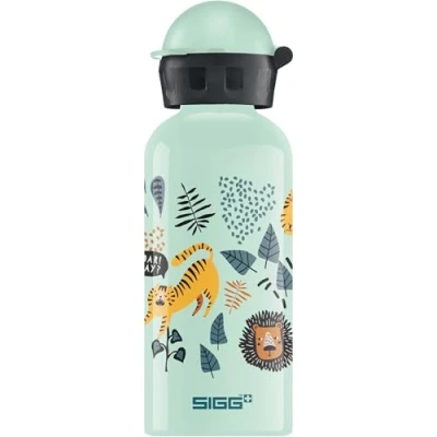 Abbildung von SIGG Alu Trinkflasche Kinder KBT Jungle Tzz Auslaufsicher &amp; Bruchsicher Federleicht BPA frei Klimaneutral Zertifiziert Sport Schule Weissgrün mit Wildtieren im Dschungel 0,4L