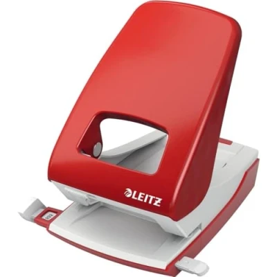 Abbildung von Leitz Starker Büro Locher aus Metall, Für 40 Blatt, Anschlagschiene mit Formatangaben, Ergonomisches Design, schwarz, 51380095