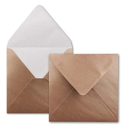 Abbildung von 50x Quadratische Briefumschläge in Bronze Metallic 15,5 x cm ohne Fenster, mit Nassklebung 90 g/m² Für Einladungskarten zu Hochzeit, Geburtstag und mehr Serie FarbenFroh