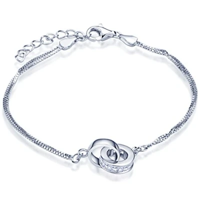 Abbildung von Unendlich U Ineinander Verschlungene Ringe Damen Charm Armband 925 Sterling Silber Zirkonia Doppelringe Armkette Verstellbar Armkettchen Armreif,