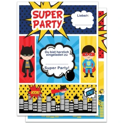 Abbildung von the lazy panda card company 20 Einladungskarten Kindergeburtstag: Superhelden Geburtstagseinladungen Einladungen Geburtstag Kinder Mädchen (20 Karten mit passenden Umschlägen Briefumschlägen)