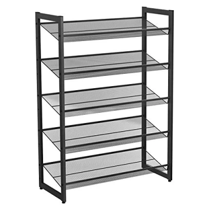 Abbildung von SONGMICS Erweiterbares Schuhregal aus Metallgewebe mit 5 Ebenen für 15 20 Paar Schuhe, Schuhständer Flur, 74 x 104 30,7 cm (B H T), schwarz, LMR005B