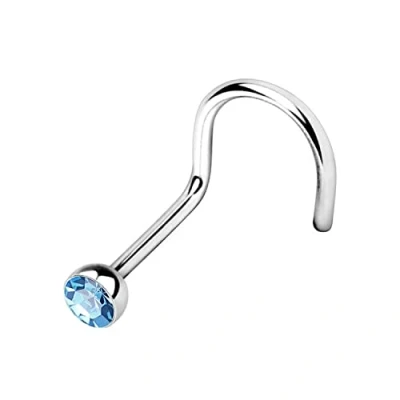 Abbildung von WARRIOR Nasenpiercing Nasenstecker Gebogener mit tschechischer Kristallkugel Steriler Chirurgenstahl 316L 22G (0,8 mm) Länge 6,5 mm x 2,5 PBS 002 (LIGHT SAPPHIRE)