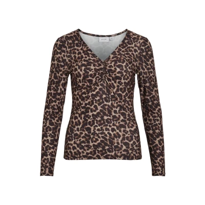 Abbildung von VILA Vileoa Vneck Langarmshirt, Damen, Größe: XS, Taupe