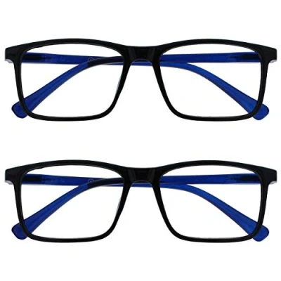 Abbildung von OPULIZE Ink Lessebrille 2er Pack Groß Rechteckig Rahmen Federscharniere Kratzfest Schwarze Blauen Bügeln Herren Damen RR4 1 +3.50