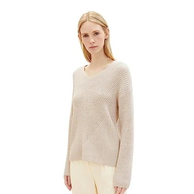 Abbildung von TOM Tailor V NECK Strickpullover, Damen, Größe: Small, Clouds grey melange