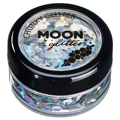 Abbildung von Holographischer grober Glitzer von Moon Glitter 100% kosmetische für Gesicht, Körper, Nägel, Haare und Lippen 3g Silber