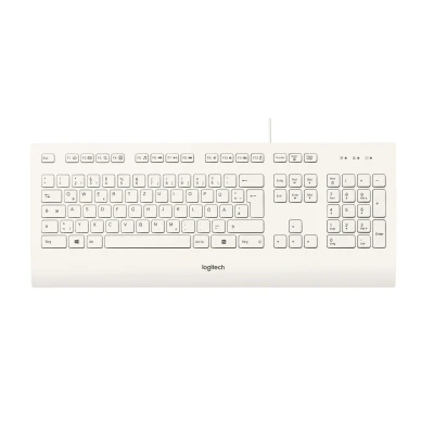 Abbildung von Logitech K280e Pro Kabelgebundene Business Tastatur für Windows, Linux und Chrome, USB Anschluss, Handballenauflage, Spritzwassergeschützt, PC/Laptop Weiß