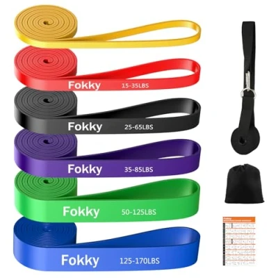 Abbildung von Fokky 6 Set Fitnessbänder, Resistance Bands mit Türanker, Tragetasche und Übungsguide, Widerstandsbänder Gymnastikband Klimmzug Bänder für Muskelaufbau/Klimmzug/Krafttraining Männer Frauen