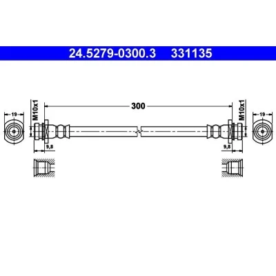 Abbildung von ATE 24.5279 0300.3 Bremsschläuche 300 M10x1 SUZUKI: SX4 I Hatchback, SWIFT 3, Splash, FIAT: Sedici
