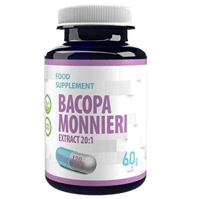 Abbildung von Bacopa Monnieri Brahmi Extrakt 8000mg Äquivalent (400mg von 20:1 Extrakt) 120 Vegane Kapseln, Laborgeprüft, Hochdosiert, frei Gluten und GVO