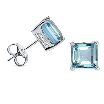 Abbildung von Miore Ohrring Damen Viereckige Ohrstecker mit Edelstein/Geburtsstein Topas in blau aus Weißgold 9 Karat / 375 Gold, Ohrschmuck