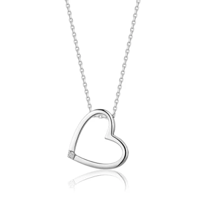 Abbildung von MIORE Damen Halskette Herz Design 925 Sterling Silber mit echtem Diamant hautfreundliche Kette Silber, Ankerkette Juwelier Schmuck, zertifiziert nachhaltig