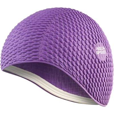 Abbildung von Aqua Speed Schwimmhaube Latex Badekappe Damen Mädchen Schwimmkappe Lange Haare Bademütze Badehaube Schwimmmütze wasserdicht Womens Swimming Cap Flieder 09 Bombastic