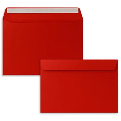 Abbildung von 25x Briefumschläge DIN C5 Rot 16,2 x 22,9 cm Haftklebung Edle Kuverts für große Einladungen und Karten zum Geburtstag oder Hochzeit