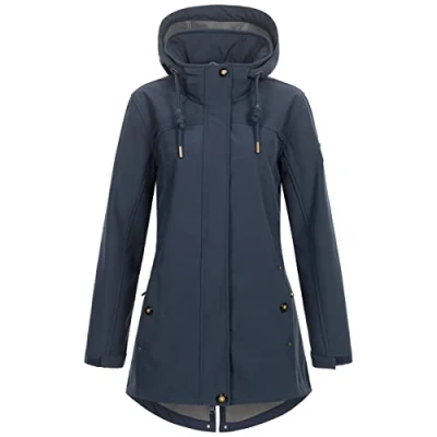 Abbildung von Ankerglut Damen Softshellmantel Kurzmantel Mit Kapuze Gefüttert Übergangsjacke #Ankerglutbrise Softshelljacke, Navy, 40 EU