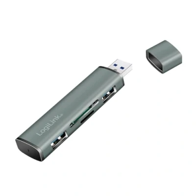 Abbildung von LogiLink USB 3.2 (Gen2) 2 Port Hub mit Kartenleser für microSD und SD Karten, Aluminiumgehäuse Schutzkappe