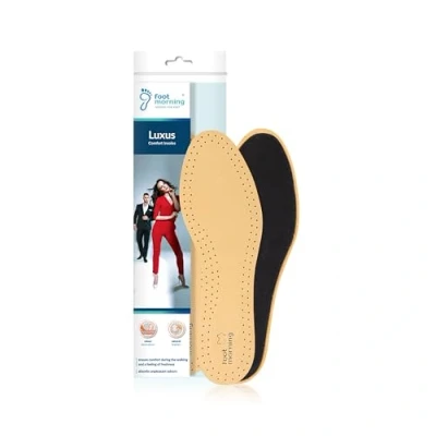 Abbildung von Foot Morning Luxus Ledersohlen (1 Paar) Hochwertige gegerbte Ledereinlagen Integrierte Aktivkohle zur Geruchsbeseitigung Leichte, gepolsterte Komfortsohlen für Männer &amp; Frauen (42 EUR Herren)