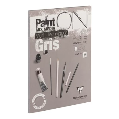 Abbildung von Clairefontaine 975810C PaintOn Block (250 g, DIN A3, 29,7 x 42 cm, geleimt, 30 Blätter, ideal für weiße Zeichnungen und Multitechniken) grau