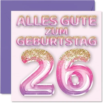 Abbildung von 26. Geburtstagskarte für Frauen Rosa Lila Glitzerballons Alles Gute zum Geburtstagskarten 26 Jährige Frau Tochter Schwester Tante, 145mm Sechsundzwanzig Geburtstag Grußkarten